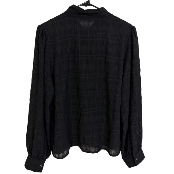 Disturbia Shirt Womens Size 12 Black Check Long Sleeve Button Up Sheer Puff - Picture 9 of 11